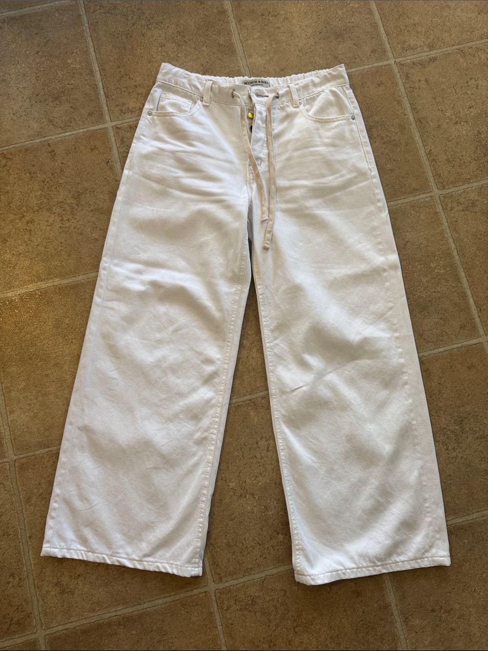 Scotch & Soda White Wide-Leg Drawstring jeans